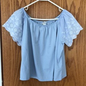 Blue eyelet sleeved top